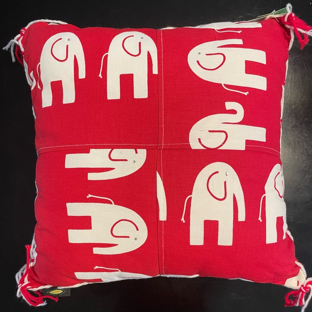 Red Elephant Patterned pillow with rhinestones